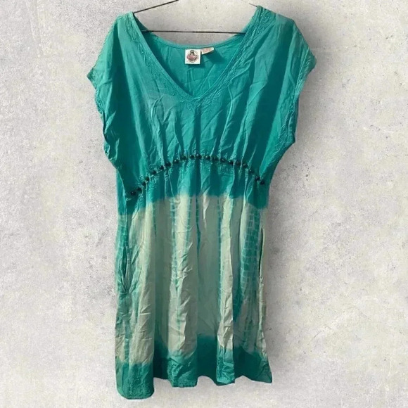 Bubba Gump dress size Large Aqua blue with woden beads - Picture 1 of 11